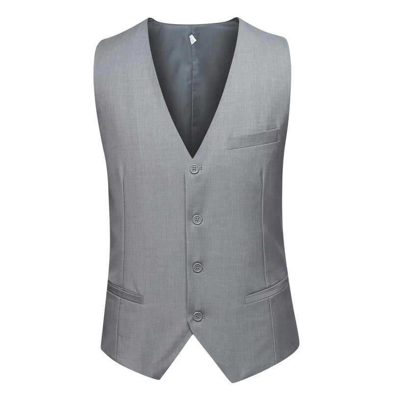 YFFUSHI Men's 3 Piece Suit Sets Slim Fit One Button Blazer with Vest & Pants, Professional Business Wedding Suits Light Grey - Image 4